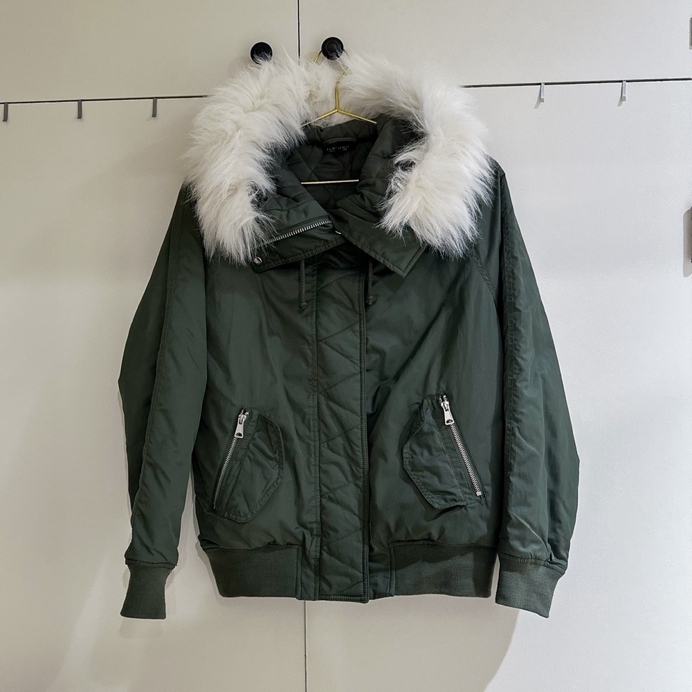 topshop military green jacket with fur